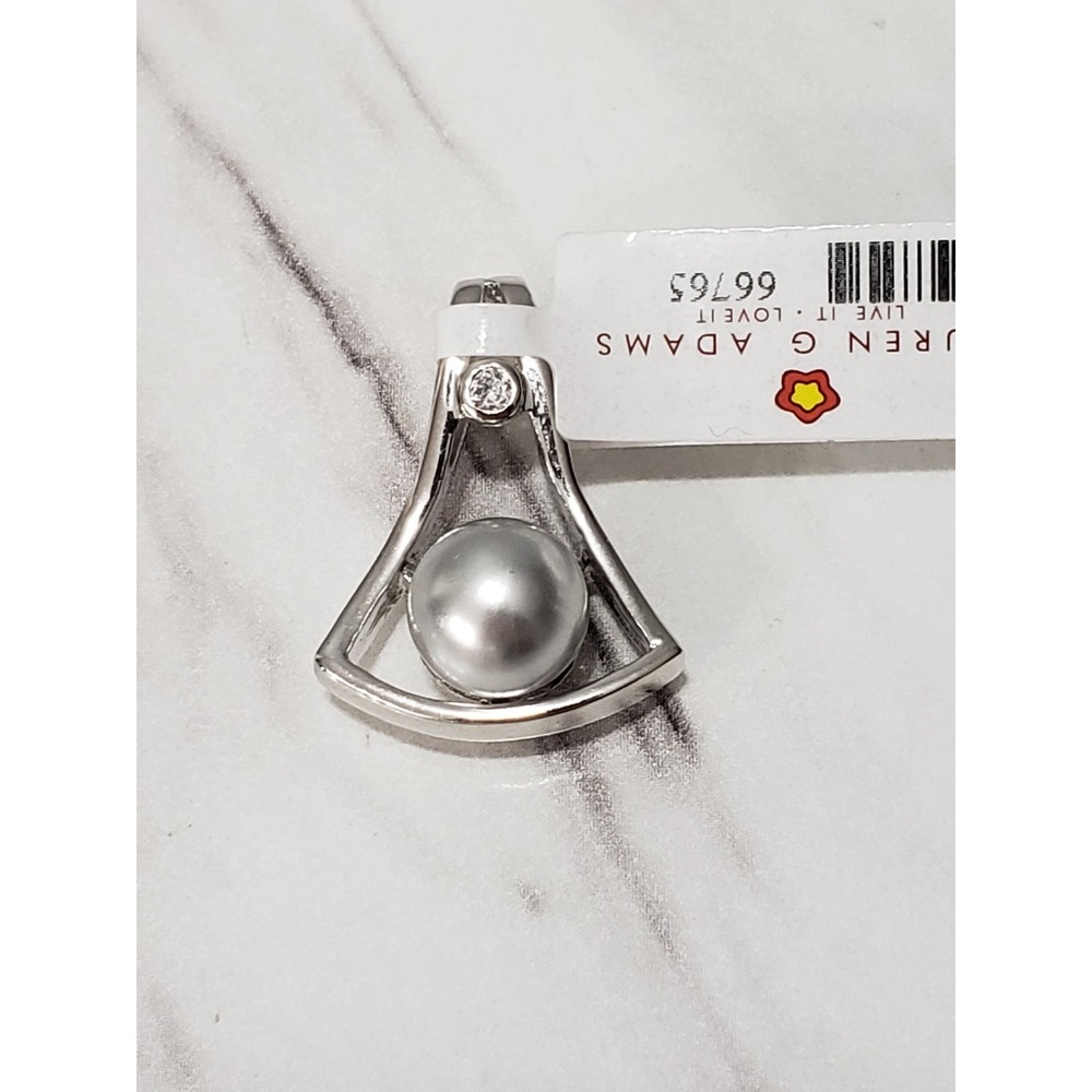 NEW Lauren G Adams Pendant SILVER TONE GRAY FAUX PEARL ART DECO GEOMETRIC DAINTY